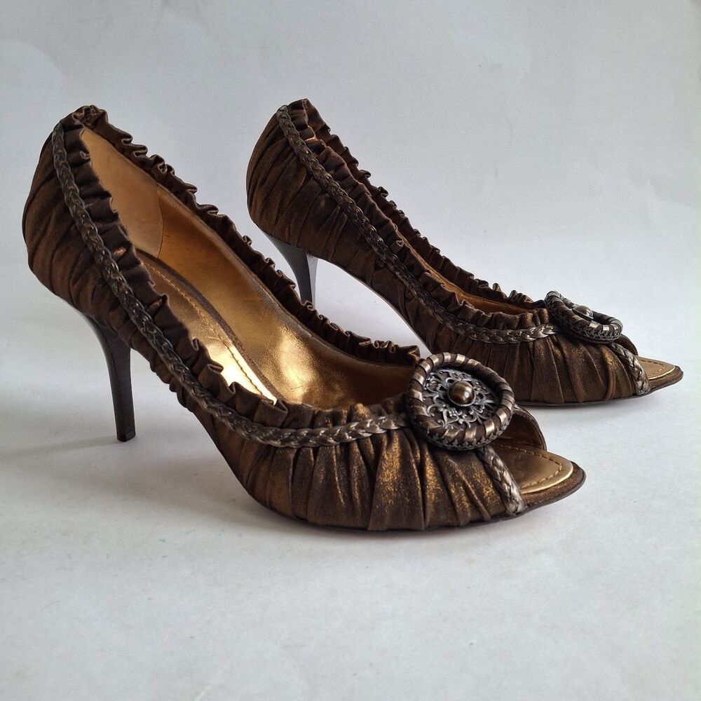 Vintage Western Gothic Pump Shoe Women 8 (EU 38) Formal Evening Glitter Peep Toe